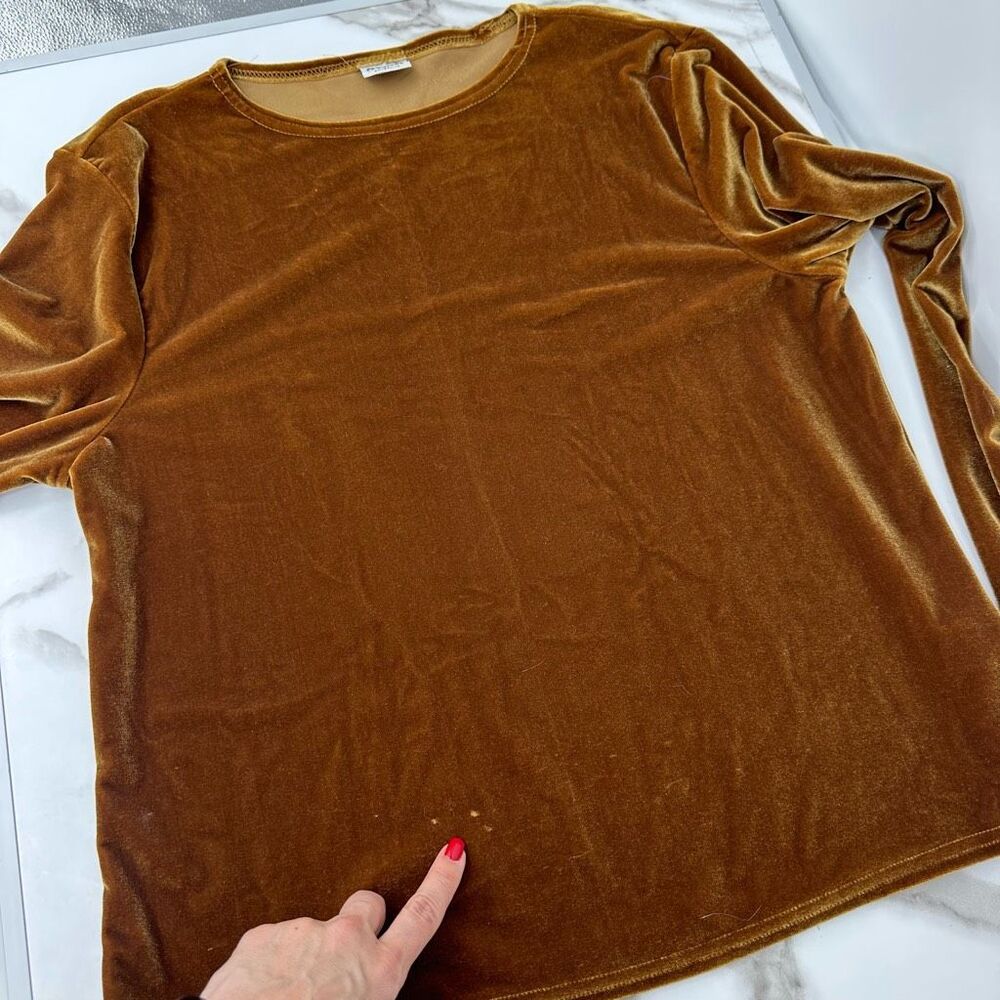 CP Shades Womens Round Neck Velvet Long Sleeve Top Size M Mustard Yellow - Picture 10 of 12